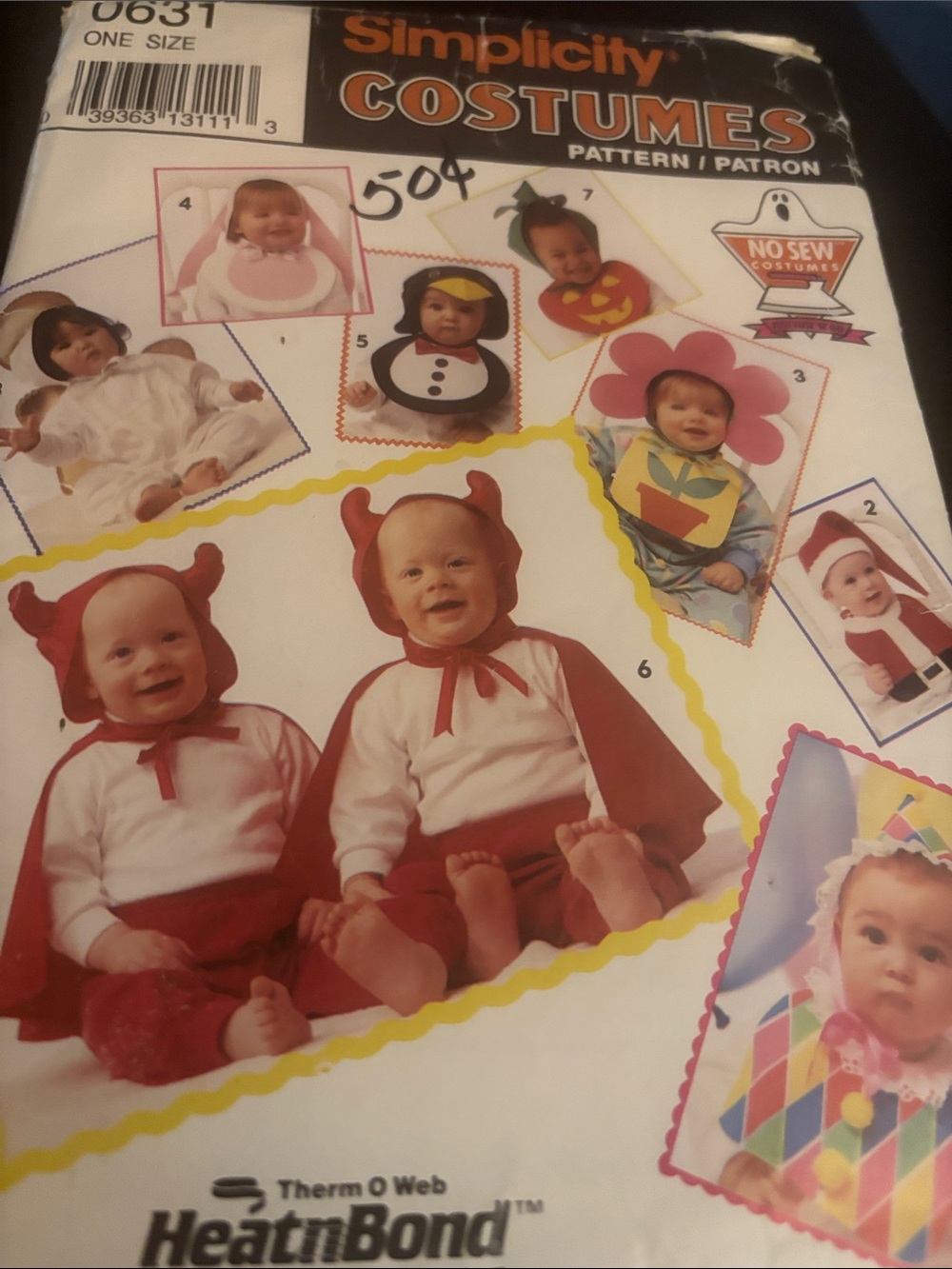 Simplicity 7988), an infant no-sew bib and hat costume pattern